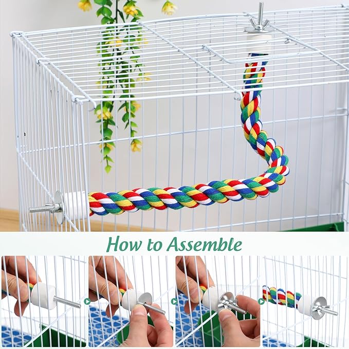 Colorful Bird Rope Perch Stand, Birdcage Swing Spiral Toys, Bird Climbing Standing Bungee Rope Perches Chew Toys Cage Accessories for Cockatiels Parrots Birds (15.7 inch /40 cm)
