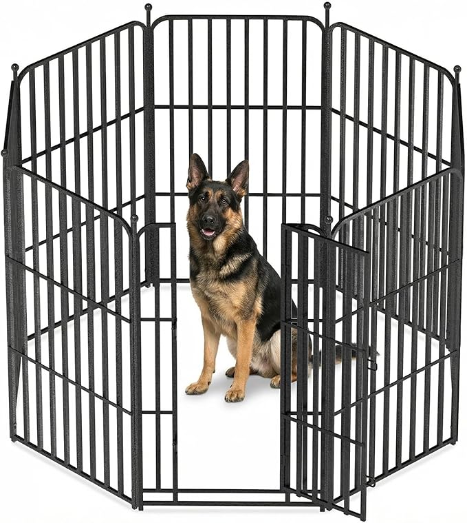 Metal Dog Playpen 47" 8 Panels for Medium Large Dogs, Indoor Outdoor Exercise Pen for Yard RV Camping, Thickened Steel Tube, Gravity Lock & Ball Head Iron Rods