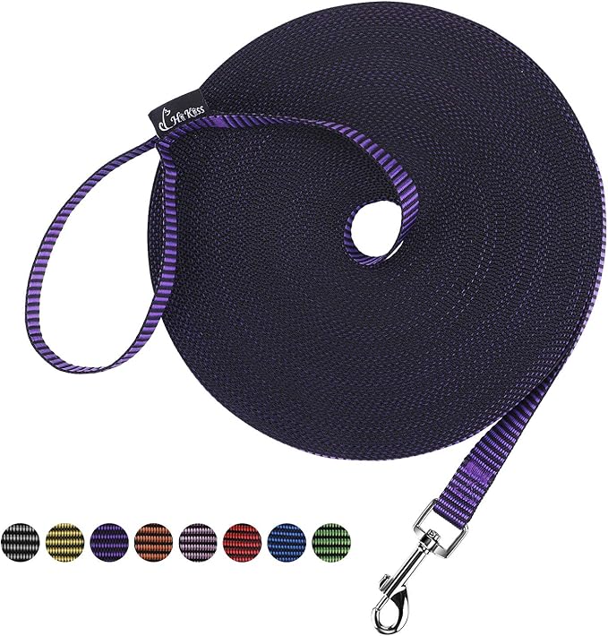 Hi Kiss Dog/Puppy Obedience Recall Training Agility Lead - 15ft 20ft 30ft 50ft 100ft Training Leash - Great for Training, Play, Camping, or Backyard(50ft,Black_Purple)