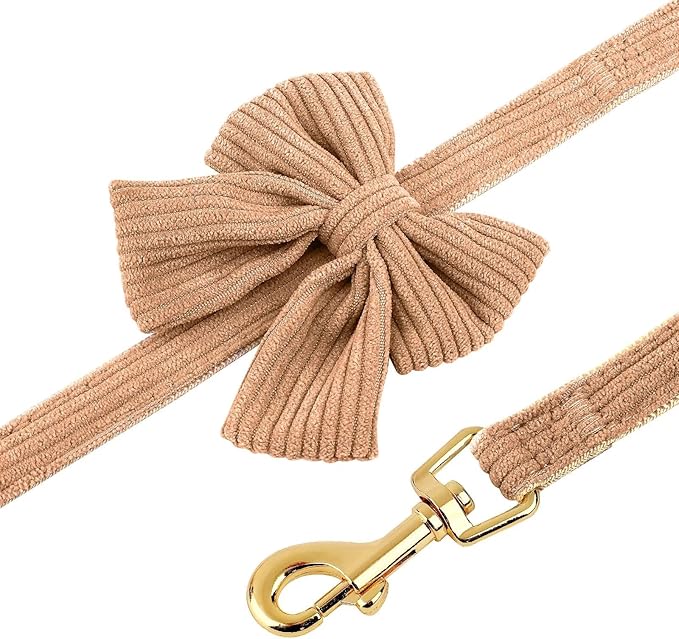 Didog Cute Small Dog Harness Collar and Leash Set with Bowtie, Breathable Soft Mesh Padded Puppy Harness, Dog Harness for Small Dogs Daily Walks Parties, Holiday Gatherings & Gifts, Brown, S