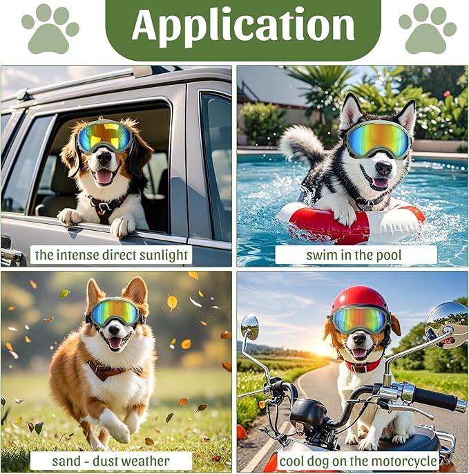 Dog Goggles for Large Dogs, Dog Sunglasses for Eyes Protection, UV Protection for Medium/Large Pet Outdoor, Windproof Anti-Fog Snowproof, Green Box