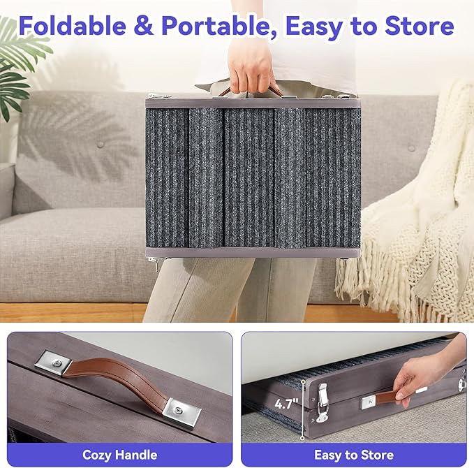 Pawaboo 2026 Upgraded Dog Ramp for Couch, Foldable Small Dog Ramp for Sofa, 4 Adjustable Height from 13'' to 21", Portable Stable Pet Step with Non-Slip Pad, Pet Ramps Use for Couch Stairs,Grey Purple