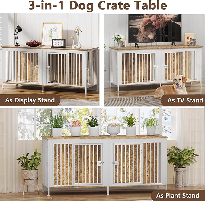 EasyCom Dog Crate Furniture for 1 or 2 Dogs, Heavy Duty Single/Double Dog Crates for Small/Medium/Large Dogs, Dog Kennel Furniture Indoor as TV Stand, Large Size 78.74" L(35-60 Pounds), White