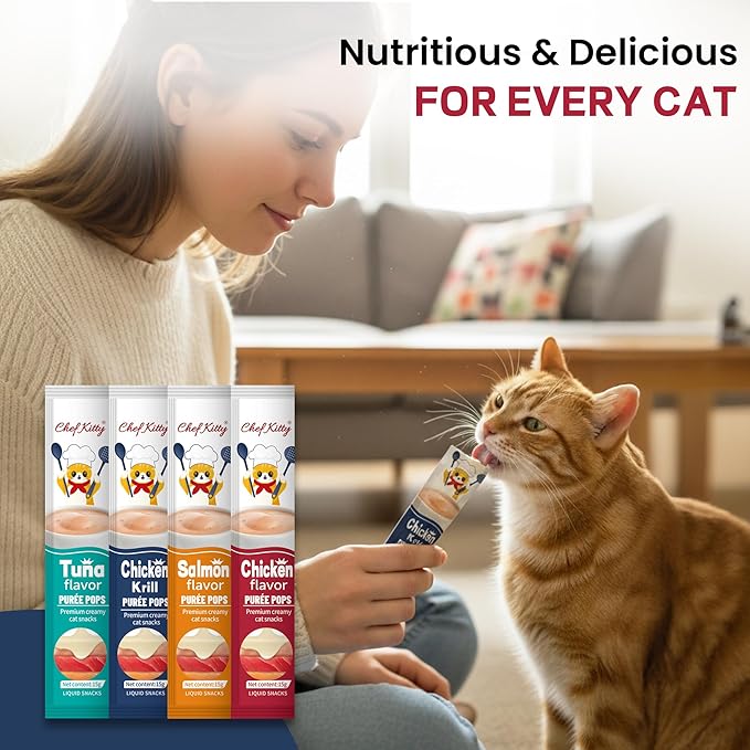 Cat Treats Lickable | Grain-Free Cat Food Toppers, High Protein | Creamy Puree Squeeze Ups with Vitamin E & Taurine, Digestible Formula | 0.5 oz. Each Tube, Chicken & Seafood Mix Variety | 10 Tubes