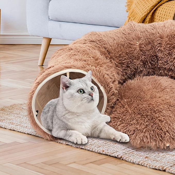 Cat Tunnels for Indoor Cats, Cute Donut Turnel Toys for Small Large Cats with Washable Circle Cushion，3-in-1 Foldable Playground & Cozy Cave Bed for, Kittens Puppy Rabbits