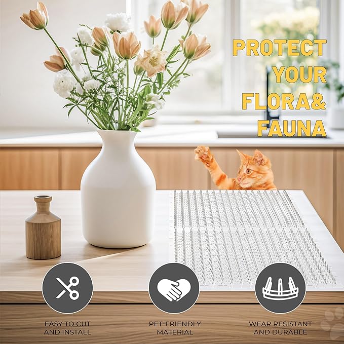 Scat Mat for Cats 16 x 13 Inch, 12 Pack Cat Deterrent Mat Outdoor Indoor, Cat Spikes with 50 Stickers