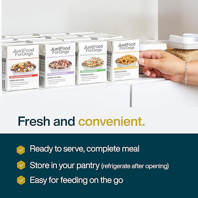 JustFoodForDogs Pantry Fresh Wet Dog Food, Complete Meal or Dog Food Topper, Chicken & White Rice Human Grade Dog Food Recipe - 12.5 oz (Pack of 24)