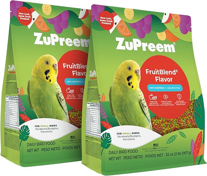 ZuPreem FruitBlend Flavor Pellets Bird Food for Small Birds, 2 lb (Pack of 2) - Daily Blend Made in USA for Parakeets, Budgies, Parrotlets