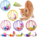 Jecery 5 Pcs Cat Spring Balls Toys Stretchable Rolling Balls Colorful Playful Coils Interactive Action Toy Caged Rats for Kitten Pet Supplies (Metal Cage,Multicolor)