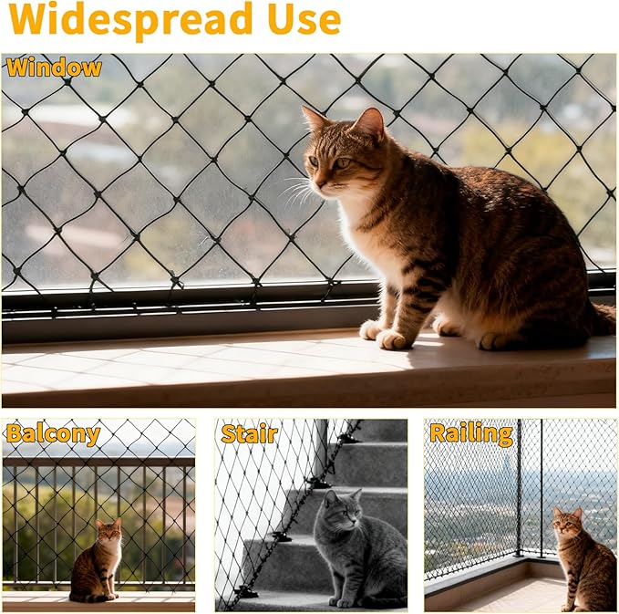 10x13ft Cat Netting Balcony, Steel Wire Reinforced Balcony Screen for Pets - Heavy Duty Cat Balcony Protection Net, Anti-Fall Safety Mesh for Windows, Patio, Stairs & Apartment Balcony