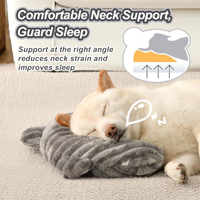 Jiupety Dog Calming Pillow, Soft and Neck-Friendly, Washable Pet Neck Pillows for Small Medium Large Dogs and Cats, 14" x 9", Gray
