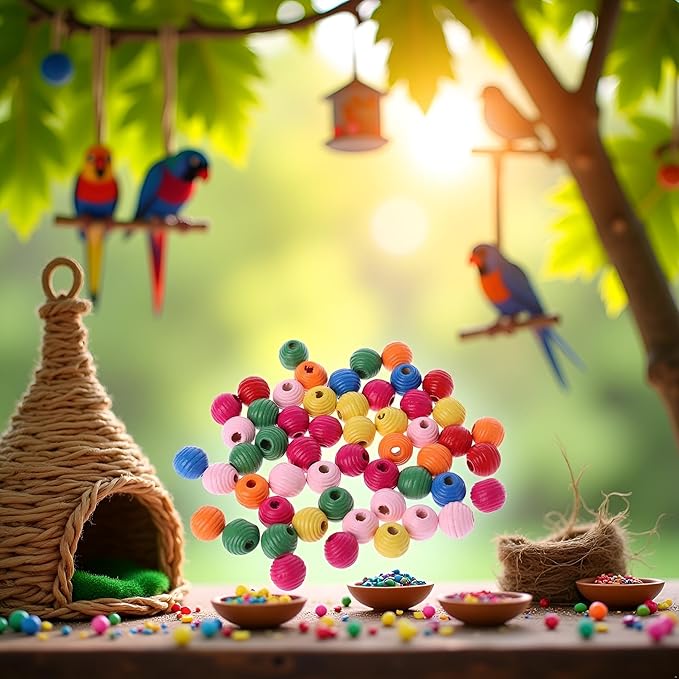 50Pcs/Bag Colour Wooden Bird Parrot Bite Multipurpose Colorful DIY Beads Decoration Accessories Pet Supplies