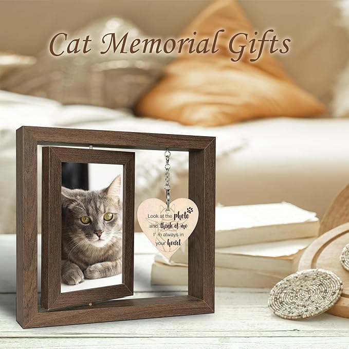 SHOW-YA Cat Memorial Gifts for Loss of Cat - Loss of Cat Sympathy Gift, Pet Loss of Cat, Rotating Cat Remembrance Gifts Picture Frame 4x6 Photo