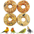 Fhiny Parakeet Treats, 4 PCS Donut Shaped Natural Grain Cockatiel Food with Fruits Vegetables Flowers and Herbs for Parrot Conure Lovebird Training Rewards and Beak Grinding