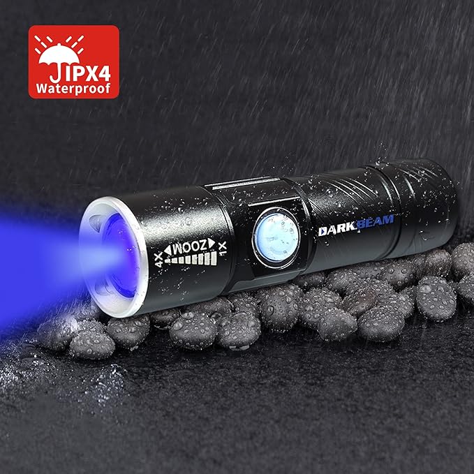 DARKBEAM UV 365nm Flashlight USB Rechargeable Ultraviolet Light led Blacklight Wood's lamp Portable Mini Detector for Dog/Cat Urine Pet Stains, Anti-counterfeiting Identification, Resin Curing