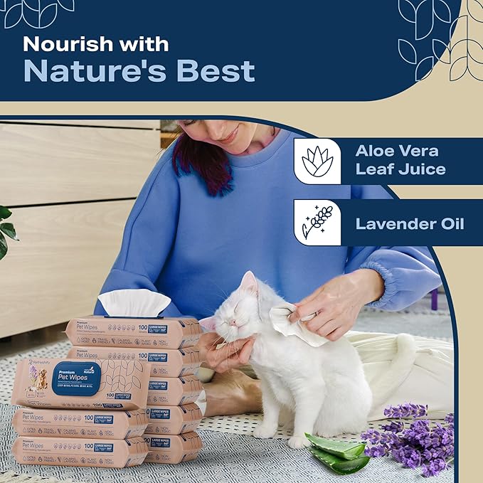 Dog Wipes for Paws and Butt - (800 Wipes) - Plant Based Lavendar Scented, Pet Wipes for Dogs and Cats - Deodorizing Non Toxic Dog Wipes - 8 Packs of 100