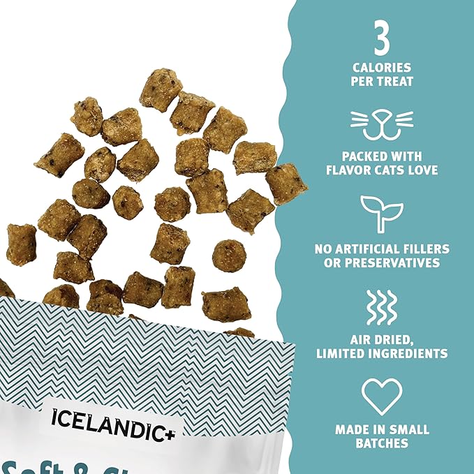 Icelandic+ Soft & Chewy Bites - Trout, Raspberry & Kelp - 1.8oz Cat Treats, 70% Meat & Fruit, Air-Dried, Limited Ingredients, Pet Snack, Grain Free