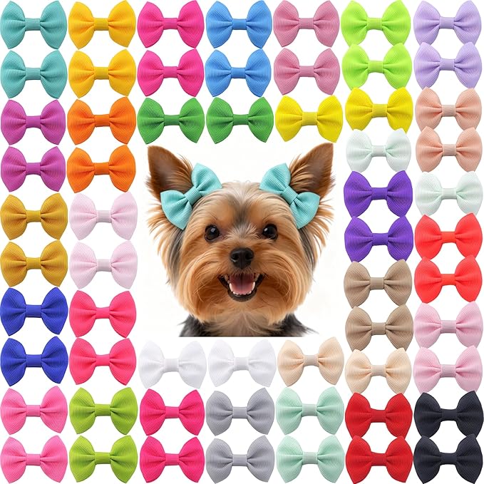 Hair Bows for Small Dog - 2 inch Pet Bowknots 60pcs (30 Pairs) - Puppy Dogs Grooming Hair Accessories - Dog Hair Clips for Yorkie, Maltese, Shih Tzu