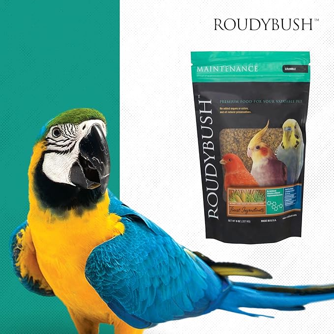 RoudyBush Daily Maintenance Bird Food, Crumbles Pellet Diet for Everyday Feeding, Complete Nutrition Support, No Artificial Colors or Flavors, Clean Label Formula, Crumbles Pellet Size, 8 oz