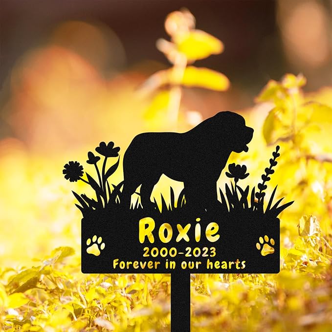 Custom Dog St Bernard Memorial Grave Stake Marker, Personalized St Bernard Dog Memorial Stake Grave Marker, Customized Flowers Dog Grave Marker Tombstone Outdoor Metal Dog Memorial Plaque