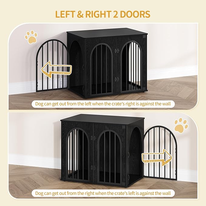 26.8'' Wooden Dog Crate Furniture, Indoor Dog Kennel Dogs Cage for Small Dogs, Heavy Duty Dog Crates Decorative Pet House End Side Table TV Stand, Black DFC85504B
