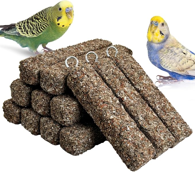 PINVNBY 12 PCS Parakeet Treats Natural Minerals Parrot Treat Sticks Calcium Cockatiel Snacks Hanging Bird Chewing Toy for Budgies Conurus Lovebirds Finches