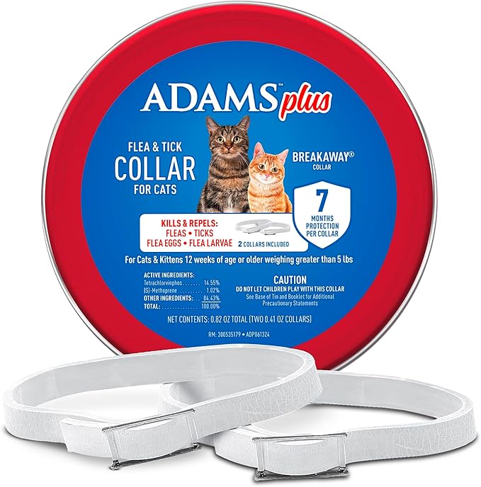 ADAMS Plus Flea & Tick Collar for Cats, Flea Collar for 14-Month Prevention, Adjustable Collar Fits Cats & Kittens, Kills Fleas & Ticks, 2 Count