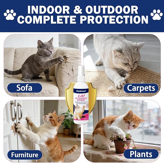 Cat Deterrent Spray,150ml Natural Repellent Spray,Scratch Deterrent for Furniture, Sofas, Rugs, Curtains, Plants,Indoor & Outdoor Keep Cats Kittens Away, No Alcohol