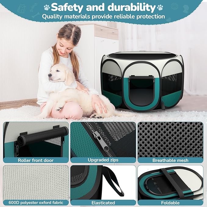 Foldable Puppy Playpen Indoor for Cat - Portable Cats Dogs Kennel Pop Up Cat Playpen for Small Pets Kitten Outdoor with Carrying Case