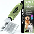 Poodle Dematting Fur Rake Comb Brush for Dogs and Cats - Long 2.5" Steel Safety Blades Metal Comb for Detangling Matted or Knotted Undercoat Hair (Green)