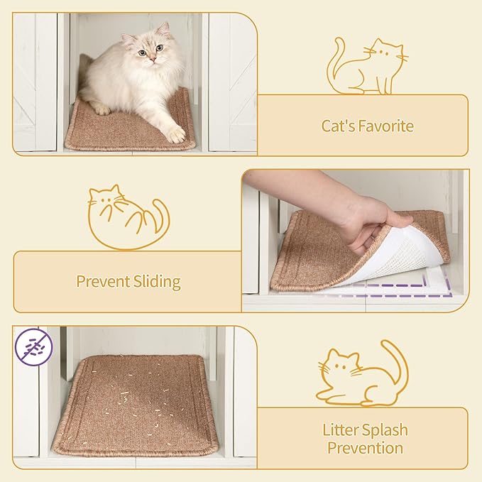 Double Cat Litter Box Enclosure for 2 Cats, Cat Cabinet with Large Storage Space, Hidden Litter Box with Scratch Pad, Farmhouse Cats House, TV Stand End Table, Rustic Brown and White CB97014X