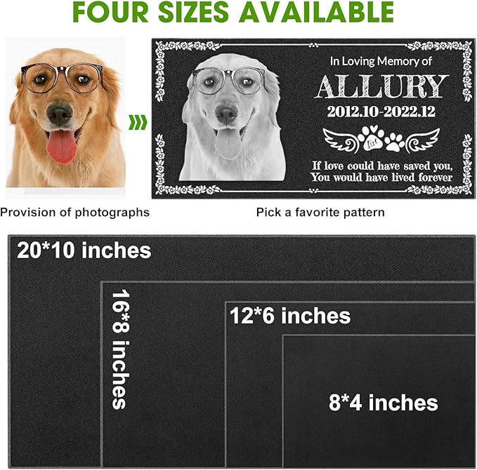 Personalized Pet Memorial Stone, Weatherproof Granite Dog Headstone - Custom Grave Markers for Dogs&Cats Engraved with Photo Name Date,Memorial Stones for Memory Garden