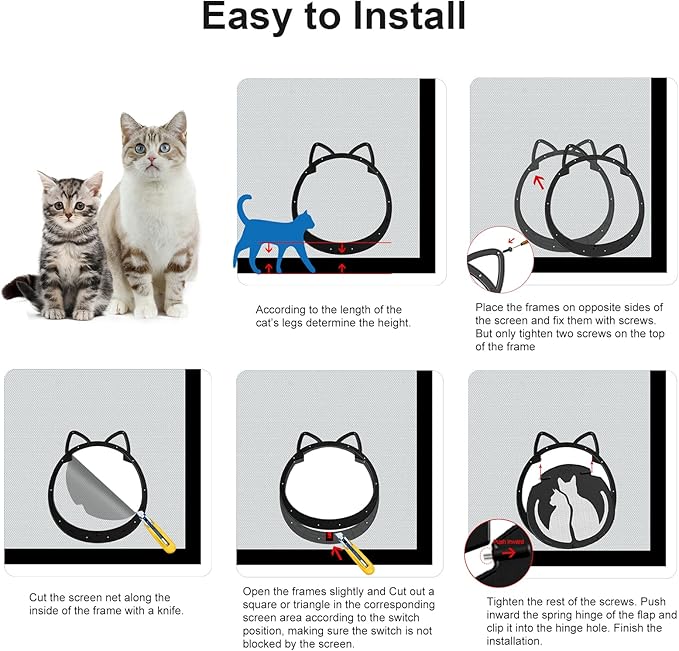 HIDROSIL Cat Door for Screen Door, Inside Openning 10x10x0.5 inch, Patent Desigh Pet Screen Door with Lockable Magnetic Flap for Doggy and Cat Door, Suitable 0-18lb Cats and Small Dogs, Black