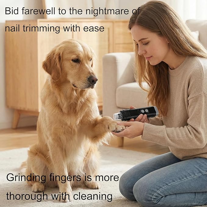 Kanes Nail Grinder, 2026 New 3-Speed Dog Nail Trimmers, Rechargeable 8h Running Time with 2 LED Lights Trimmer, Low Noise Electric Pet Grinder for Large Medium Small Dogs & Cats (1 Set Black)