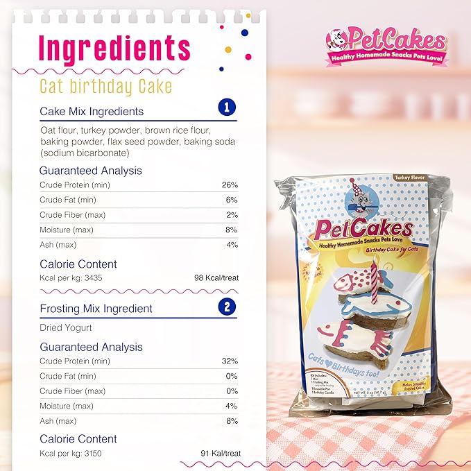 PetCakes Cat Birthday Cake Kit - All Natural Treats - Kitten & Cats Turkey Flavor Cat Food - 5.5 Oz