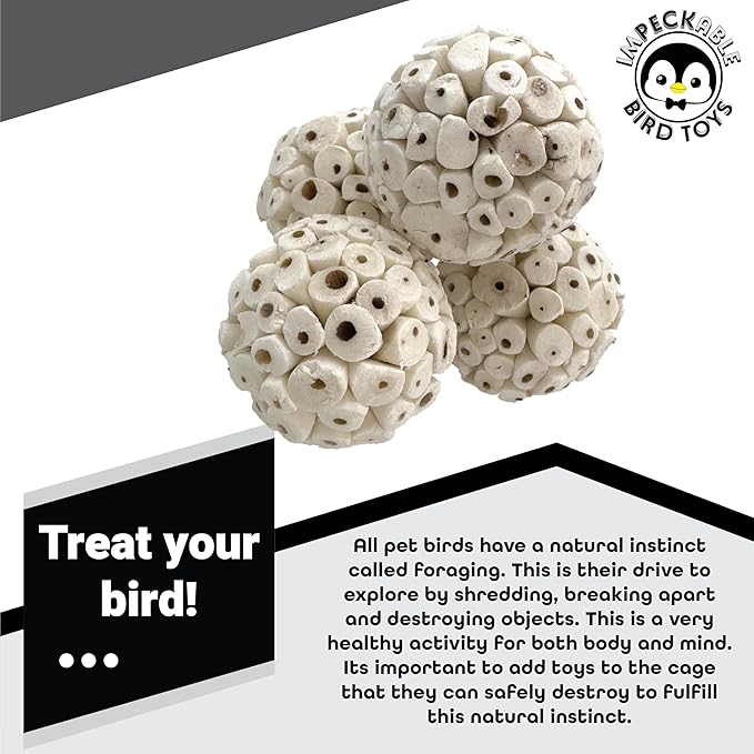 8001 Pk4 Small Sola Balls - Handcrafted Bird Toy & Cage Accessories for Parakeet, Parrot, Cockatiel, Conure - 2.4 Inch Lightweight Foraging Chew Parts - Breaks Apart, Lightweight, Easy top chew