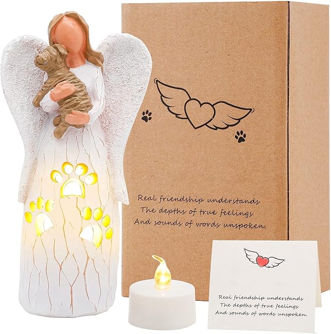 BEARAE Loss of Dog Sympathy Gift, Dog Memorial Gifts, Pet Loss Candle Holder Figurine Statue, Dogs Passing Away Remembrance Gifts, Puppy Angel Figurine Bereavement for Pet Owners