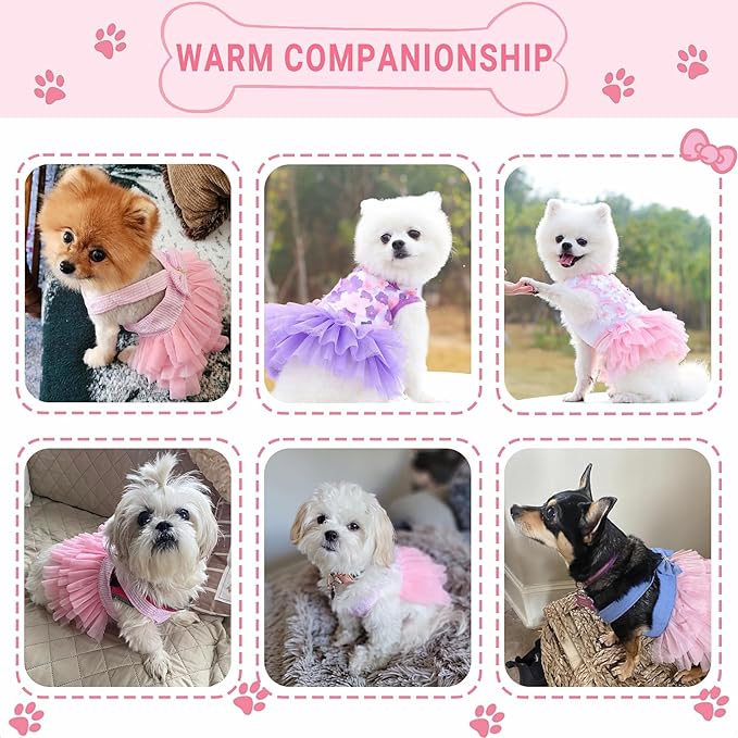 Dog Dresses, Fashion Pet Dog Clothes, Striped Mesh Puppy Dogs Princess Dresses (Purple/Pink(4pack), Small)