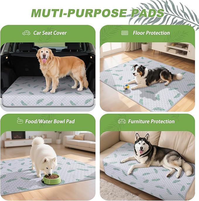 Washable Pee Pads for Dogs, 2Pack Reusable Puppy Pads, Super Absorbent & Leakproof Dog Pads, Anti-Slip Dog Pee Pads for Puppy Training & Incontinence, Leaf Pattern 24"x36"
