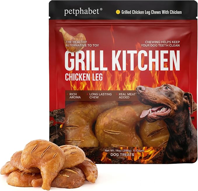 PETPHABET Rawhide Free Dog Chew Bones - Grilled Chicken Leg Dog Chews for Small Medium Breeds, Healthy Puppy Treats for Training & Teething, Made with Real Chicken, Natural Smoky Flavor, 11 Count