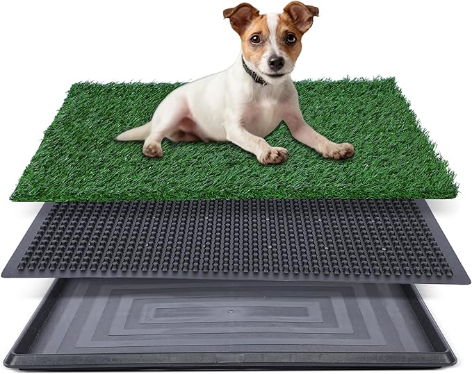 FluffyDream Dog Grass Pad with Tray, 20"x25" Artificial Grass for Dogs Potty Strong Absorbency Dog Grass Pad with Tray, Litter Box Training Pad