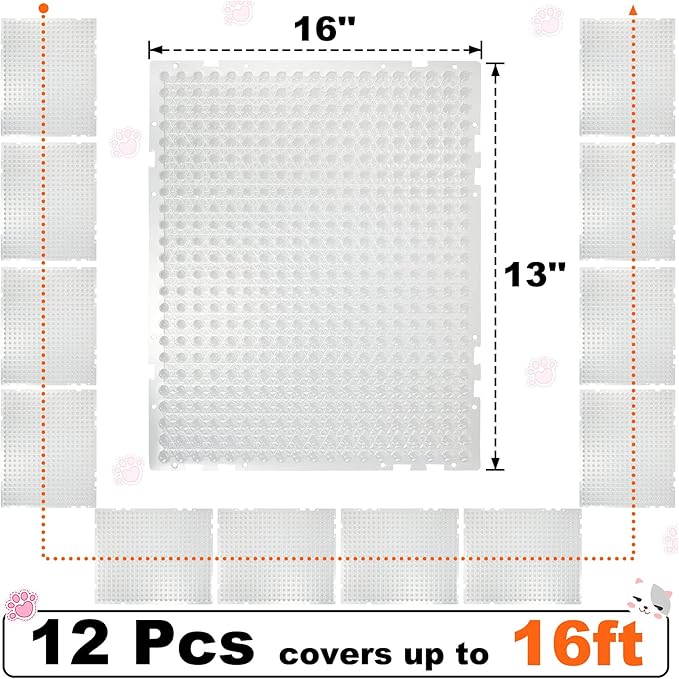 Nuanchu 12 Pieces Cat Deterrent Mat Cat Repellent Mat with Spikes Keep Dogs Off Counter Anti Pet for Outdoor Indoor Plants Garden Sofa Window(16 x 13 Inches,Clear)