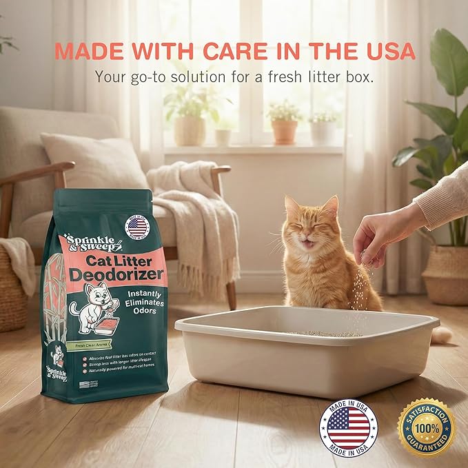 Litter Box Deodorizer | Cat Litter Deodorizer | Smell Control for Cats | Non-Toxic & Safe for Kittens | Home Odor Neutralizer | Kitty Litter Freshener | Sprinkle & Sweep | Made in USA