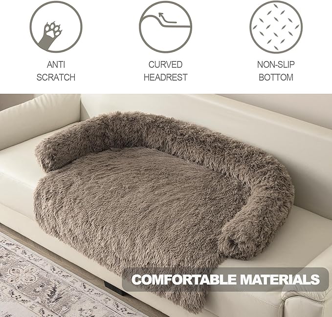 Tinaco Calming Dogs/Cats Bed Mats, Dog Pad Washable Removable Couch Cover, Plush Long Fur Mat for Pets, Waterproof Lining, Perfect for Small, Medium and Large Dogs and Cats (Desert Brown, 53"x39")