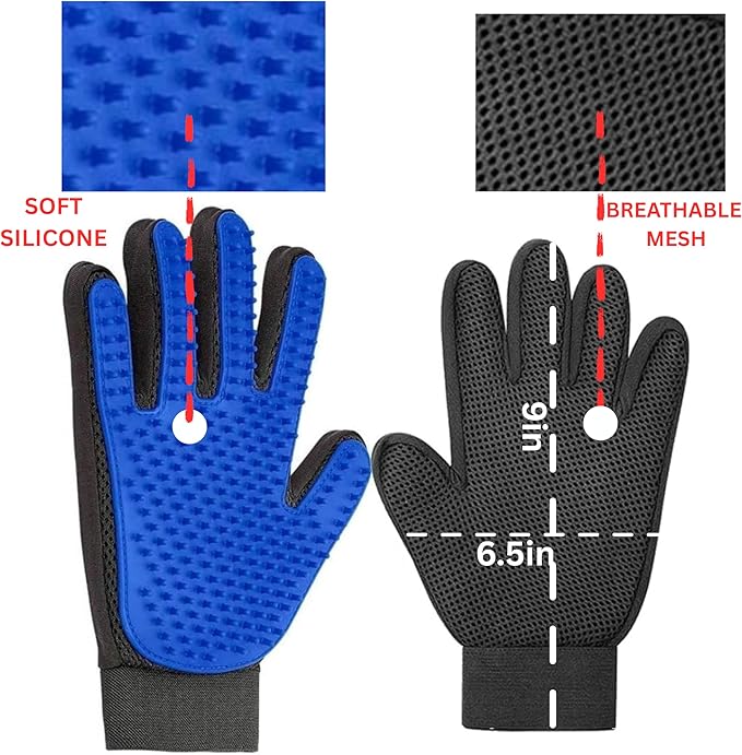 Pet Hair Removal Glove for Dogs & Cats, Pet Grooming Glove – 2-in-1 Deshedding & Massage Mitt – Soft Silicone Tips – Left & Right Hand Set + Bonus Detail Tool