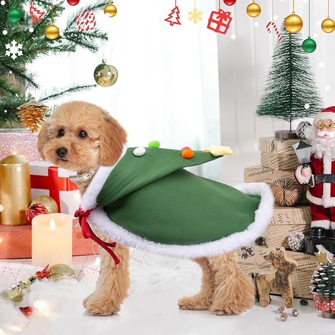 Cat Christmas Cape, Dog Soft Thick Xmas Cloak with Velvet Stars Hat, Pets Christmas Costume Dogs Cats Santa Claus Outfits for Goose Rabbit, M