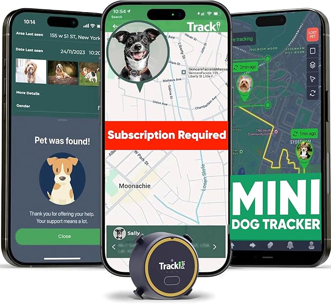 Tracki Dog GPS Tracker – Real-Time Dog Tracker & Pet Tracker – GPS Tracker for Dogs – Smart Alerts, Geo-Fence, Waterproof, Collar-Compatible – Long-Life Battery – iOS & Android (Subscription Required)