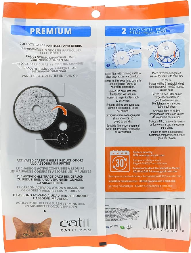 Catit Fresh & Clear Dual Action Cat Water Fountain Replacement Filters, 2-Pack