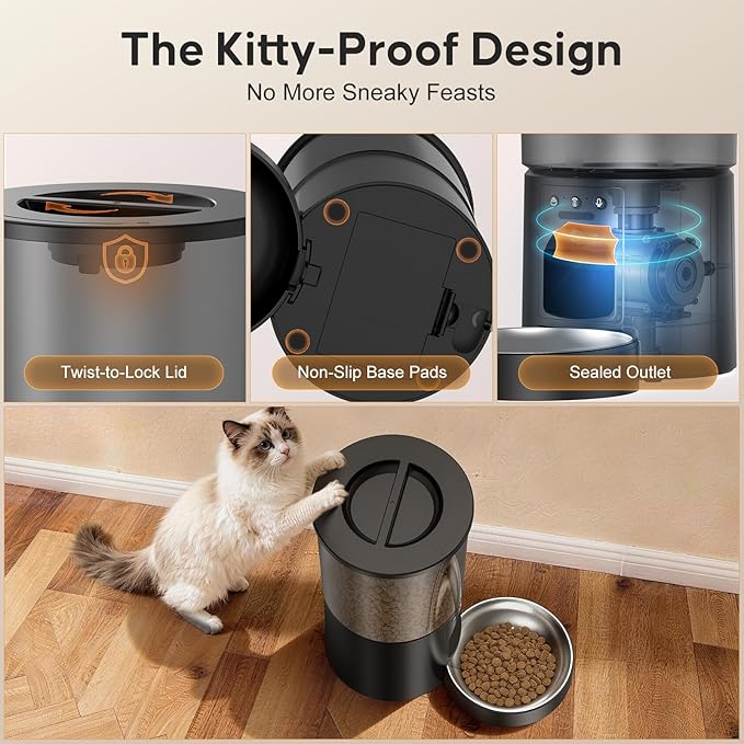 Automatic Cat Feeder with Camera,WiFi Cat Food Dispenser with App Control,1080P HD Video,Two-Way Audio, Transparent 4.2L Food Container (White)