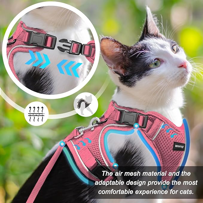 Cat Harness, Cat Harness and Leash for Walking, Escape Proof Soft Adjustable Vest Harnesses for Cats, Easy Control Breathable Reflective Strips Harness, Kitten Harness and Leash Set, Pink, S